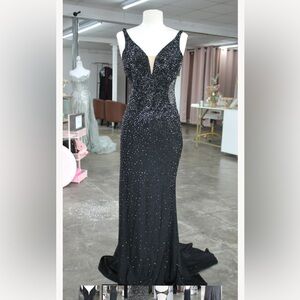 Faviana Elegant Black Gown with Silver Accents